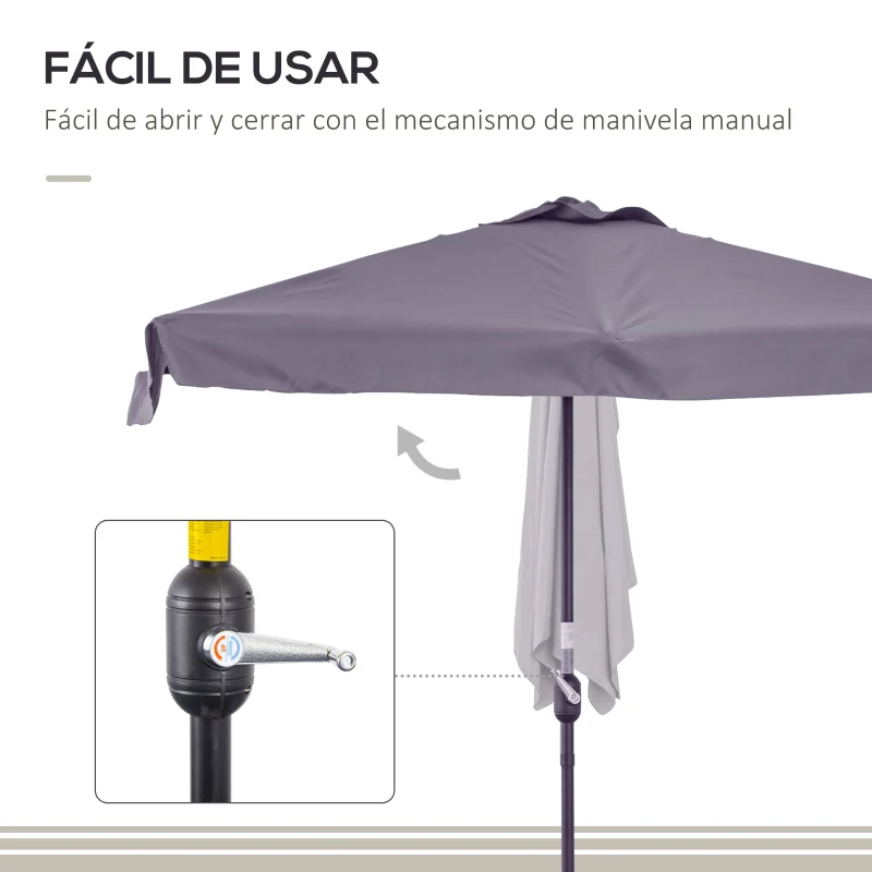 Outsunny Parasol para Pared 230x130x249 cm Sombrilla Rectangular con Manivela Protección UV Impermeable Gris Oscuro