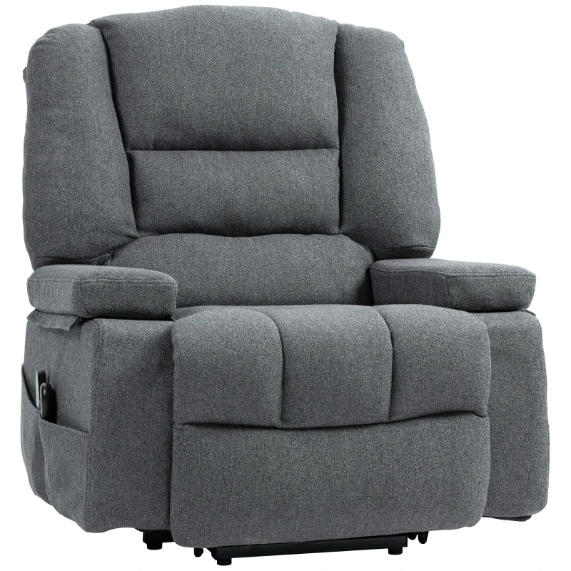 HOMCOM Poltrona Alzapersona Reclinabile con 8 Punti Massaggianti, in Tessuto Effetto Lino, 97x90x102 cm, Grigio