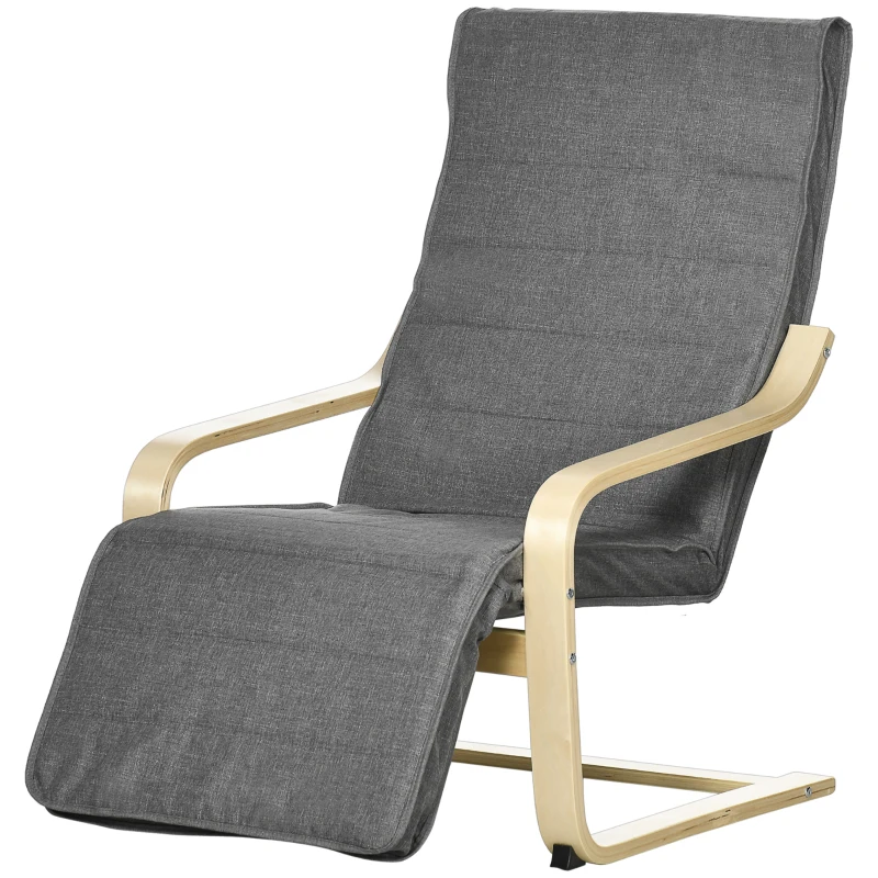 HOMCOM Poltrona Relax com Apoio para os Pés Ajustável Estofada em Tecido com Estrutura de Madeira 66,5x94x100 cm Cinza