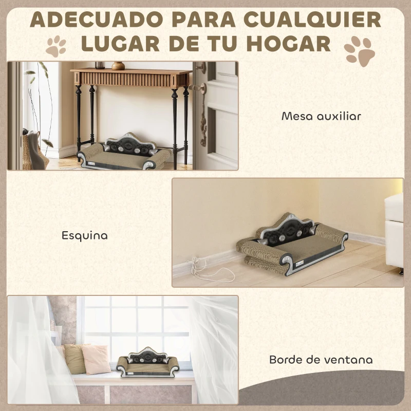 PawHut Rascador Cartón para Gatos en Forma de Sofá con Catnip para Interior 56,5x24x26 cm Marrón