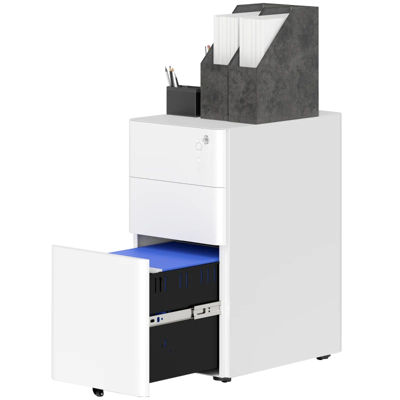 Vinsetto 3-Drawer Steel Filing Cabinet with Lock - White