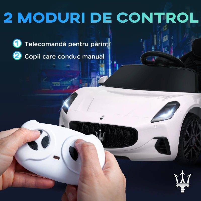 AIYAPLAY Mașinuță Electrică pentru Copii 3-5 Ani cu 2 Motoare, Telecomandă și Muzică, 98x59x43 cm, Alb