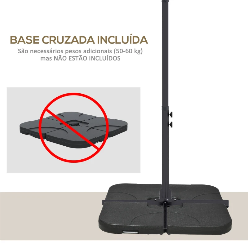 Outsunny Chapéu de Sol Excêntrico 294x193 cm Chapéu de Sol de Jardim com Base Cruzada e Manivela Impermeavel Proteção UV Bege