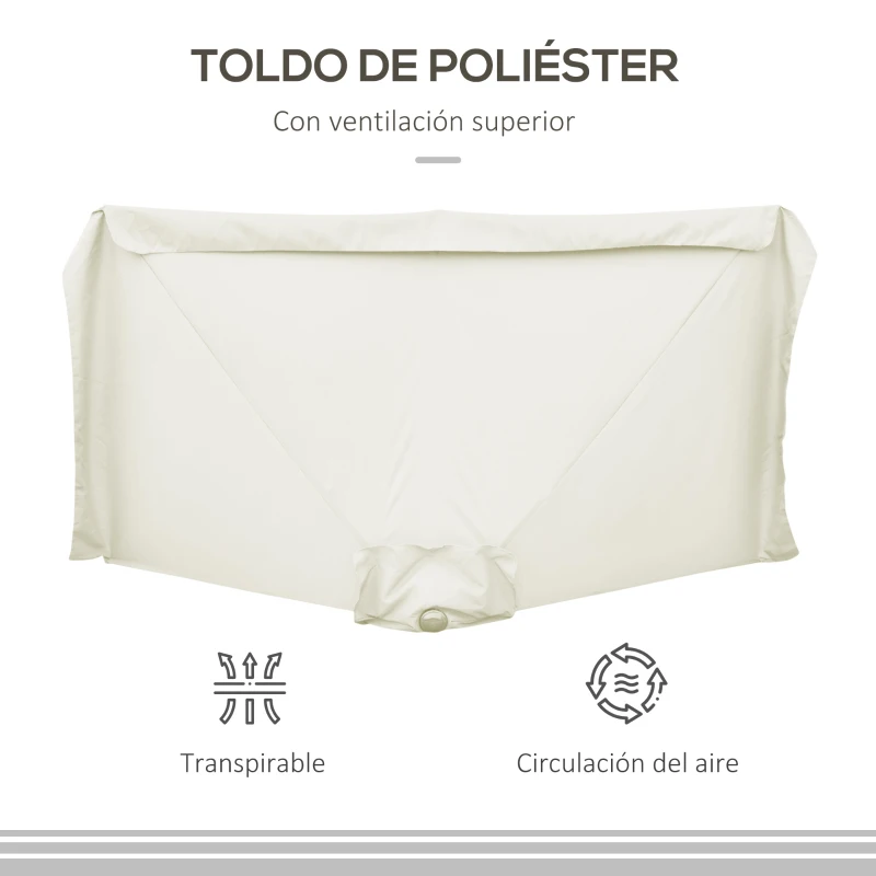 Outsunny Parasol para Pared 230x130x249 cm Sombrilla Rectangular con Manivela Protección UV Impermeable Crema