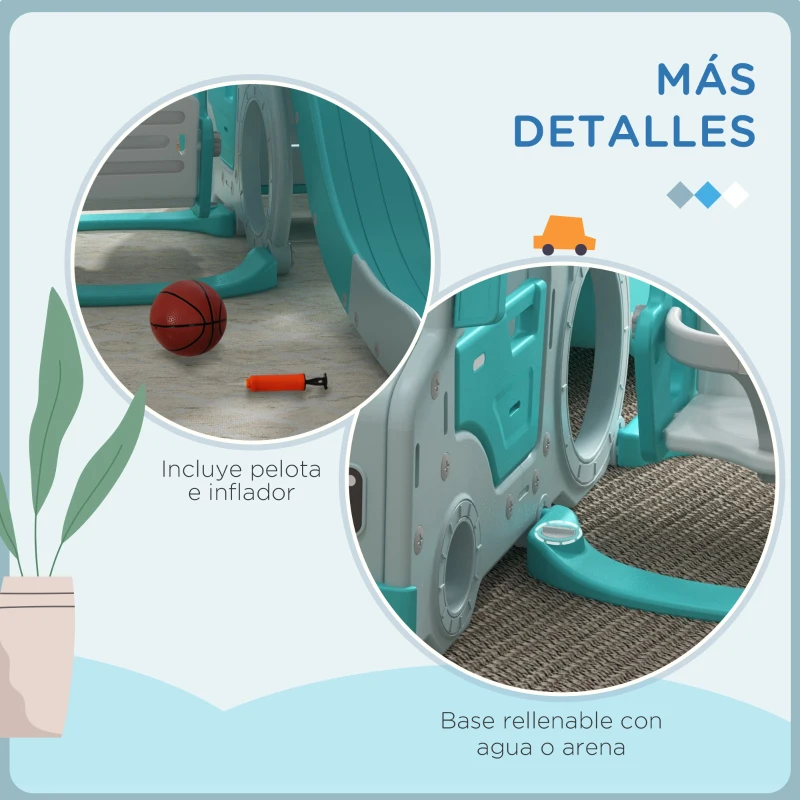 AIYAPLAY Juego de Tobogán y Columpio 6 en 1 Columpio para Niños de 18-48 Meses Carga 50 kg 201x151x87,5 cm Azul Claro