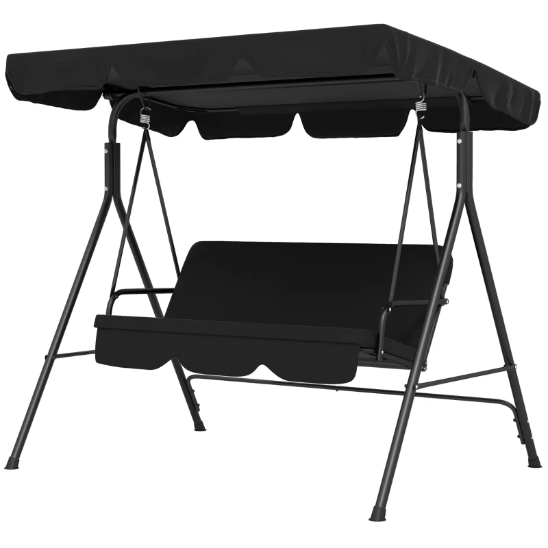 Outsunny Baloiço de Jardim de 3 Lugares com Almofada Toldo Ajustável e Estrutura de Aço para Balcão Terraço 172x110x153 cm Preto