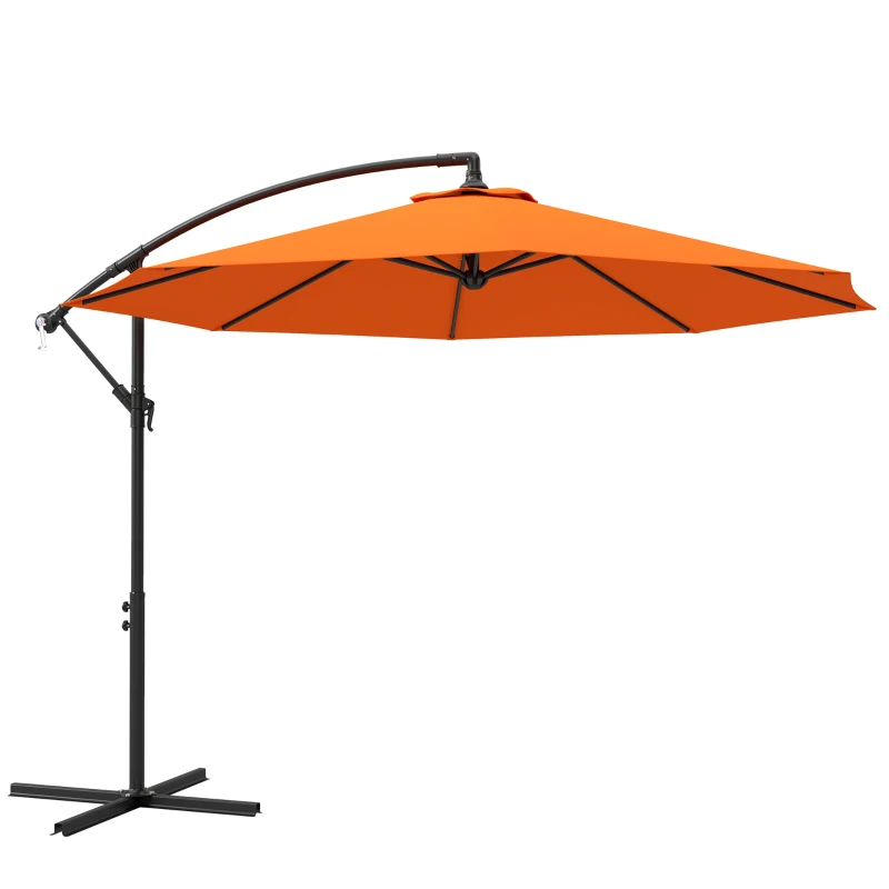 Outsunny 3m Garden Banana Parasol with Cross Base for Garden Family Use, Orange