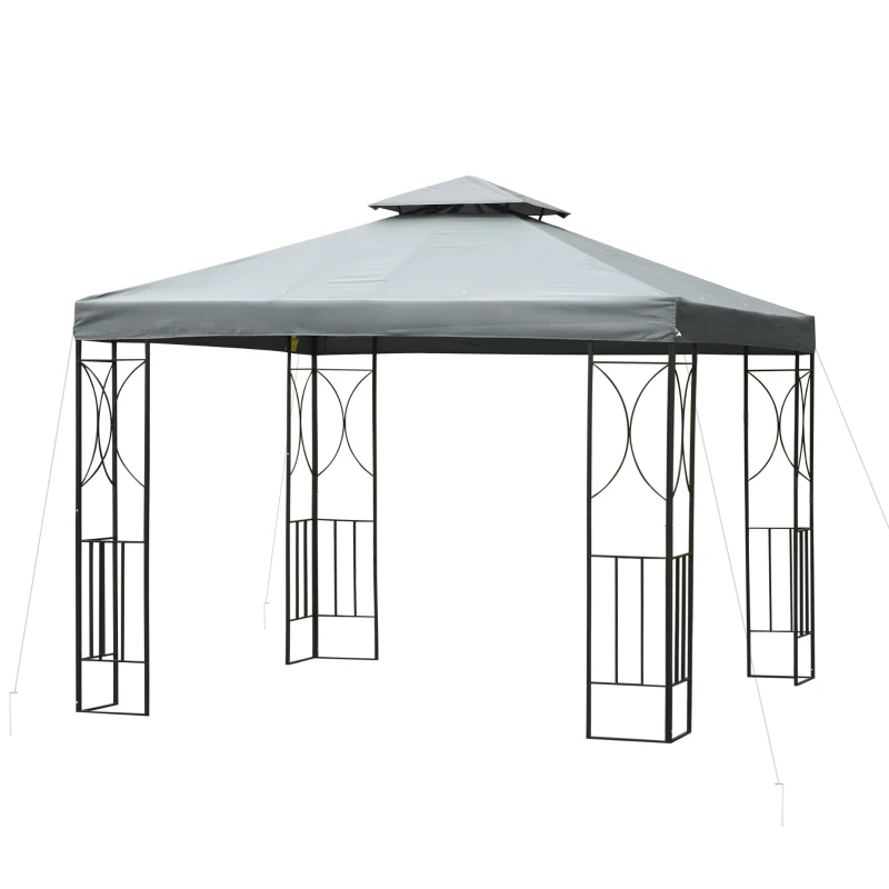 Outsunny 3 x 3 m Garden Gazebo Double Roof Marquee Patio Wedding Party Tent Canopy Shelter with Sidewalls, (Dark Grey)