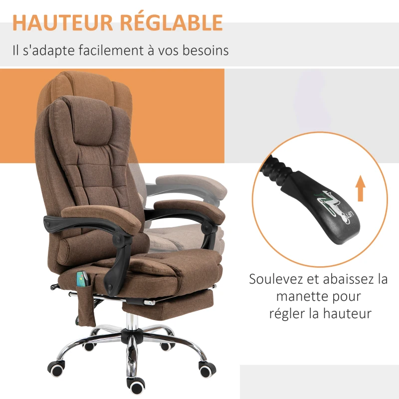 Vinsetto Fauteuil de bureau direction massant chauffant hauteur réglable dossier inclinable repose-pied + coussin lombaires