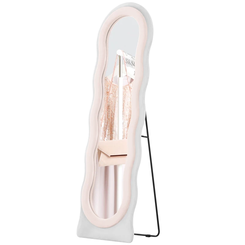 HOMCOM Wavy Velvet-Feel Full Length Mirror - Pink