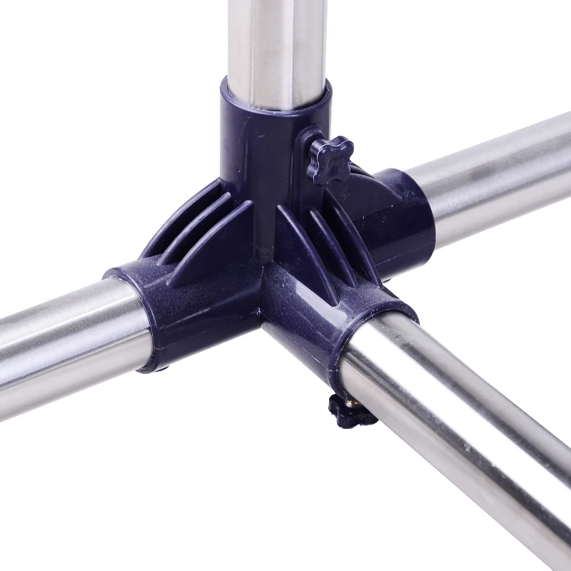 HOMCOM Charriot com Altura Ajustável Cabideiro com Rodas para Roupas Aço Inoxidável 86-160x45x95-170cm Prata e Preto
