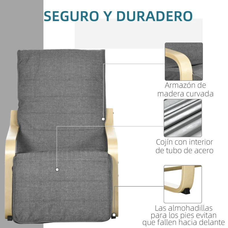 HOMCOM Sillón de Salón con Reposapiés Ajustable Silla Relax Butaca Tapizado en Tela para Oficina Dormitorio 66,5x94x100 cm Gris