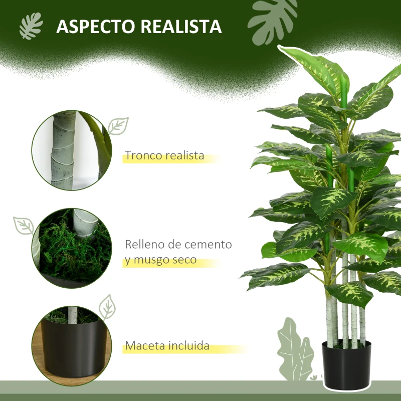 HOMCOM Aglaonema Artificial Planta Sintética de 120 cm con 53 Hojas Decoración para Hogar Oficina Verde
