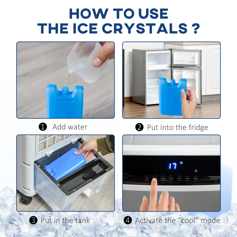 HOMCOM Mobile Air Cooler, 12L Tank Evaporative Ice Cooling Fan Water Conditioner Humidifier Unit with 3 Modes, 3 Speed, Remote, Timer, Oscillating for Home Bedroom