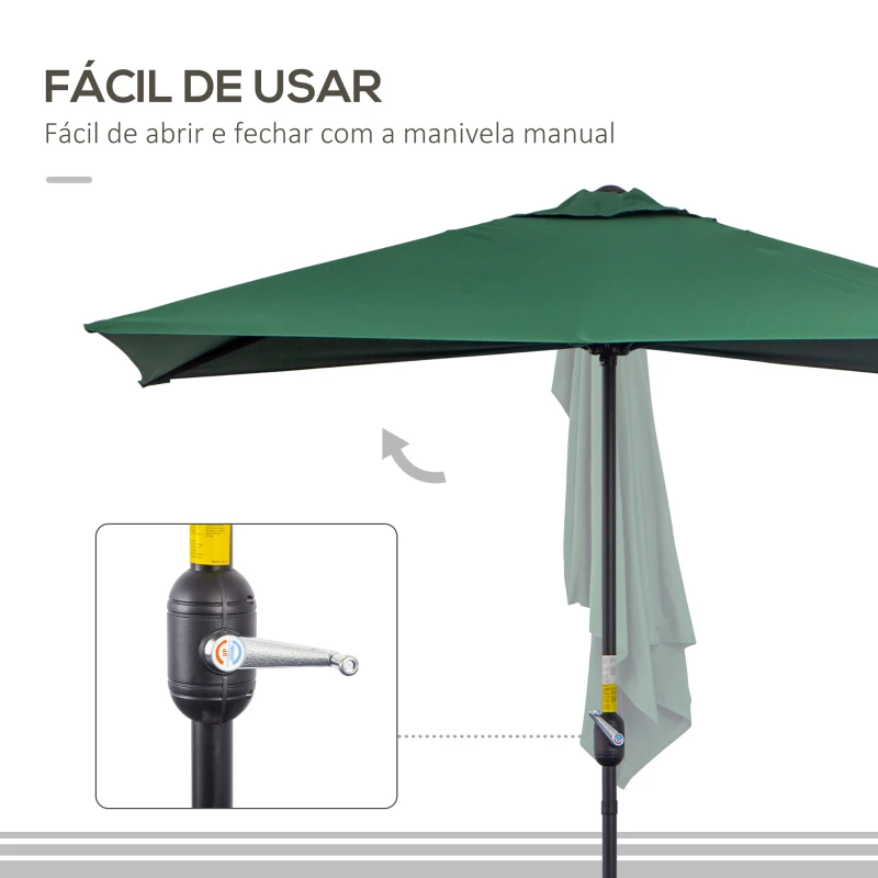 Outsunny Chapéu de Sol Semicircular 230x130x245 cm Chapéu de Sol para Parede com Manivela Proteção UV 30+ e Mastro Metálica Ø38 mm Verde