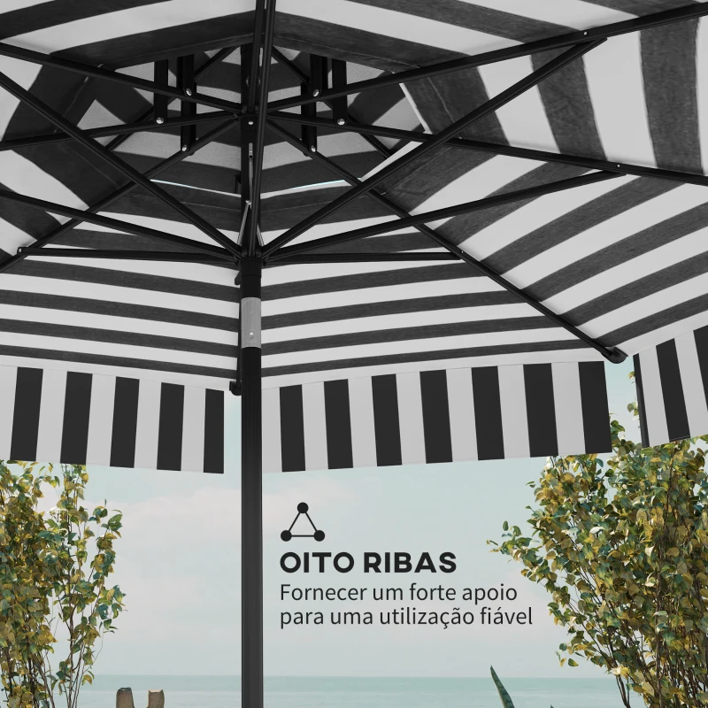 Outsunny Chapéu de Sol para Jardim Ø263 cm Chapéu de Sol de Exterior com Ângulo Ajustável e Manivela Proteção UV30+ Preto e Branco