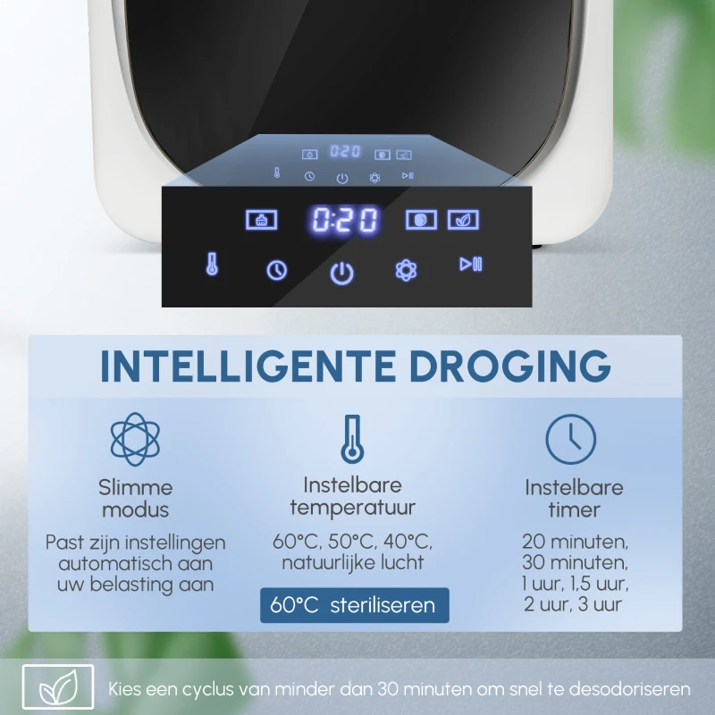 HOMCOM Wasdroger met UV-Desinfectie, Compact Ontwerp, 4 kg Capaciteit, Roestvrijstaal, Wit(m-4)