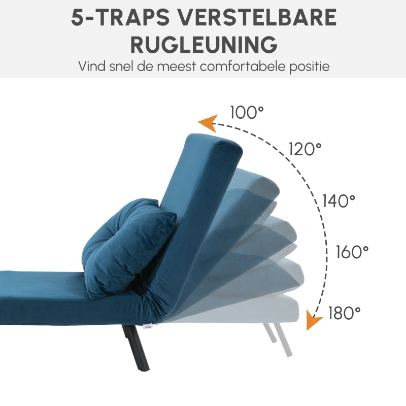 HOMCOM Relaxstoel Ligstoel Fluweel, Ligfunctie, Fluweel, 63 cm x 73 cm x 81 cm, Blauw(m-5)