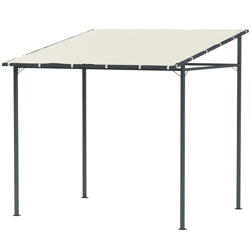 Outsunny Pérgola de Parede 2,4x2,4 m Pérgola de Jardim com Teto Inclinado Proteção UV 30+ Impermeável e Estrutura de Metal Creme