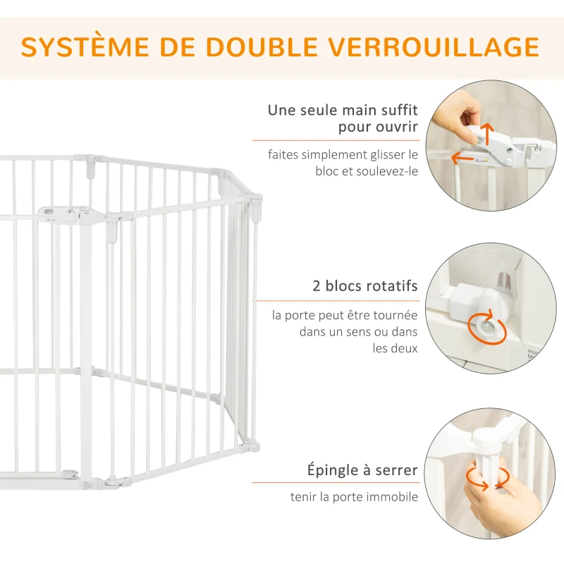 PawHut Barrière de sécurité barrière de protection cheminée parc enclos chien pliable modulable 8 panneaux porte sans perçage