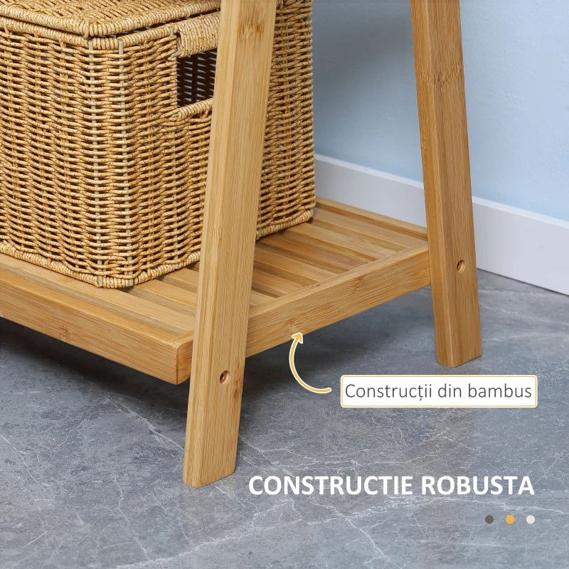 Kleankin Suport de Podea Multifuncțional pentru Prosoape de Baie cu 3 Bare și 3 Rafturi, 53x30,5x152 cm, Natural