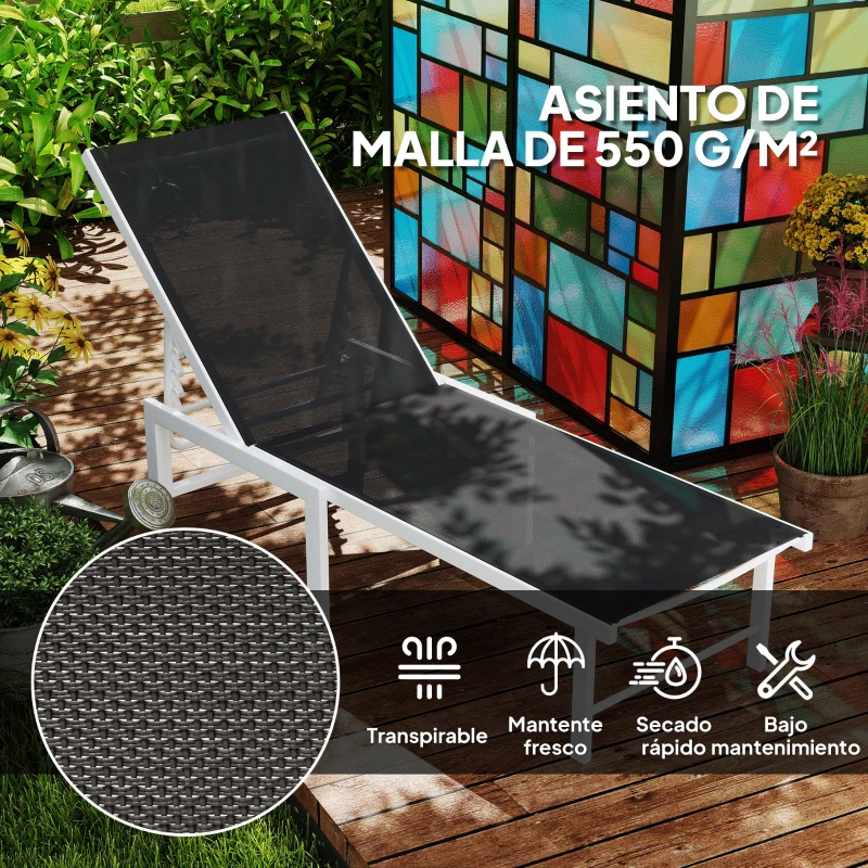 Outsunny Tumbona Reclinable de Jardín Exterior con Ruedas Respaldo Ajustable en 5 Posiciones y Marco de Acero 166x60x84 cm Gris