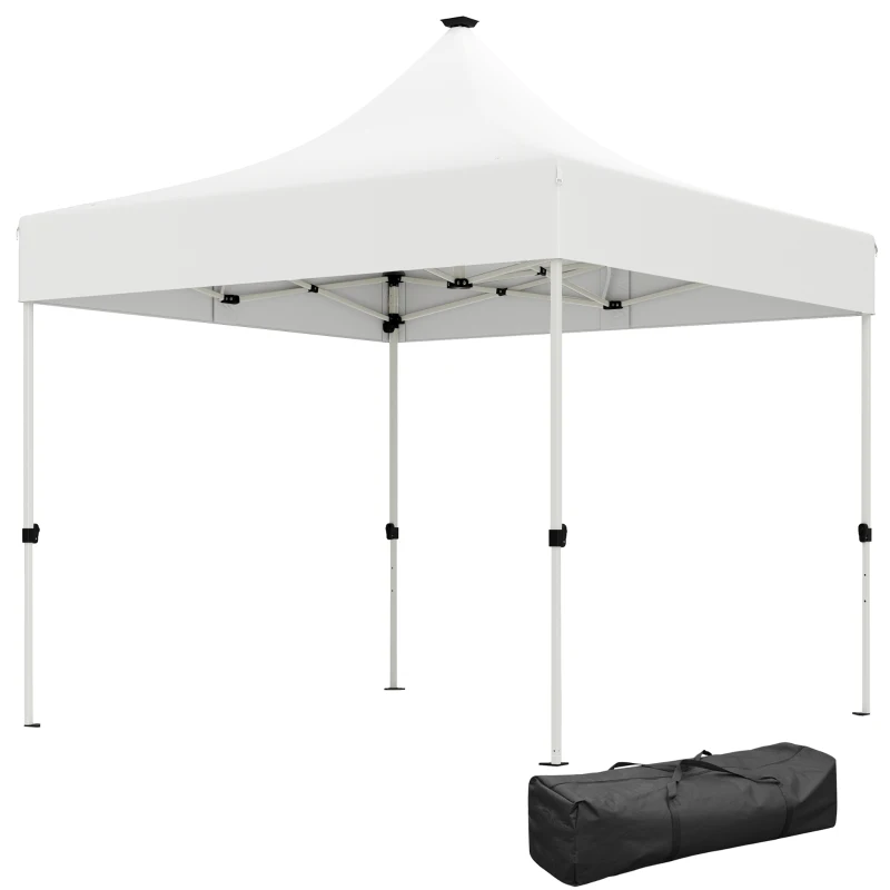 Outsunny Gazebo da Giardino Pop Up 3x3 m ad Altezza Regolabile con Luci LED Solari, in Tessuto Oxford e Metallo, Bianco