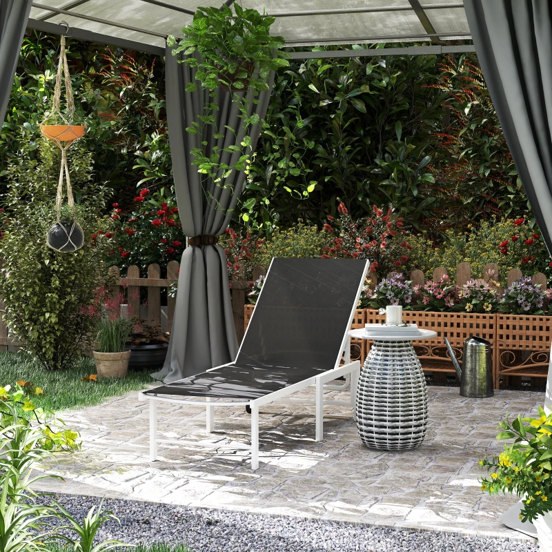 Outsunny Tumbona Reclinable de Jardín Exterior con Ruedas Respaldo Ajustable en 5 Posiciones y Marco de Acero 166x60x84 cm Gris