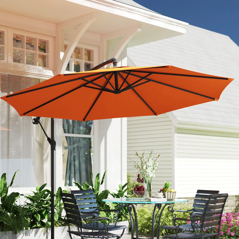 Outsunny 3m Garden Banana Parasol with Cross Base for Garden Family Use, Orange