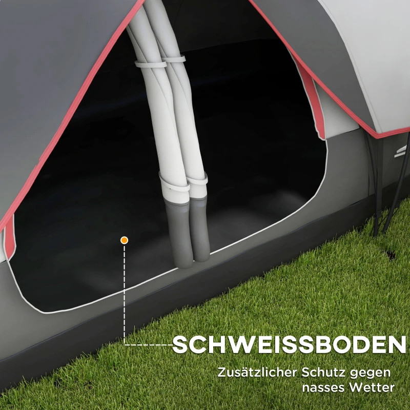 Outsunny Campingzelt, 2 Räume, Trennwand, für 6-8 Personen, Regenschutz, Grau