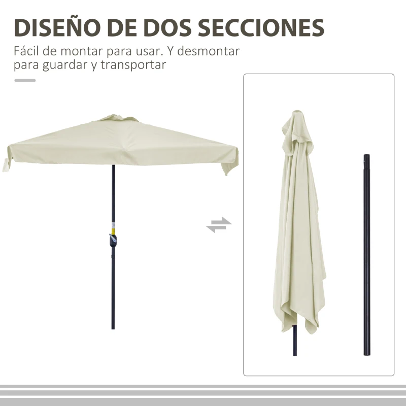 Outsunny Parasol para Pared 230x130x249 cm Sombrilla Rectangular con Manivela Protección UV Impermeable Crema