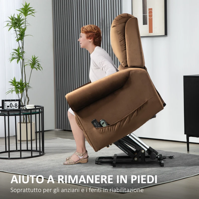 HOMCOM Poltrona Alzapersona Reclinabile a 135° e Massaggiante con Telecomando, 88x92x106 cm, Marrone Scuro