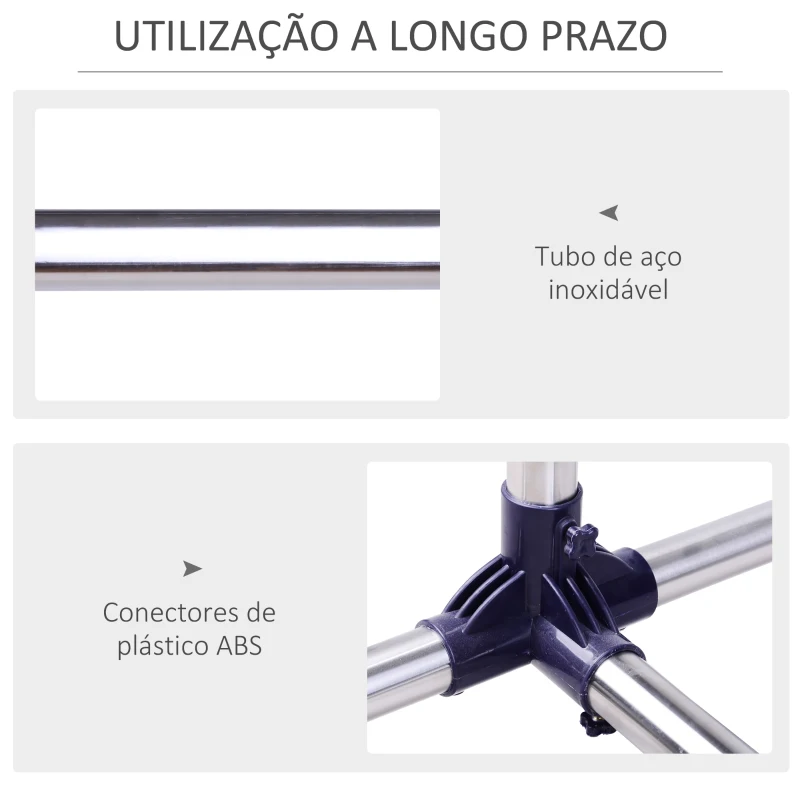 HOMCOM Charriot com Altura Ajustável Cabideiro com Rodas para Roupas Aço Inoxidável 86-160x45x95-170cm Prata e Preto