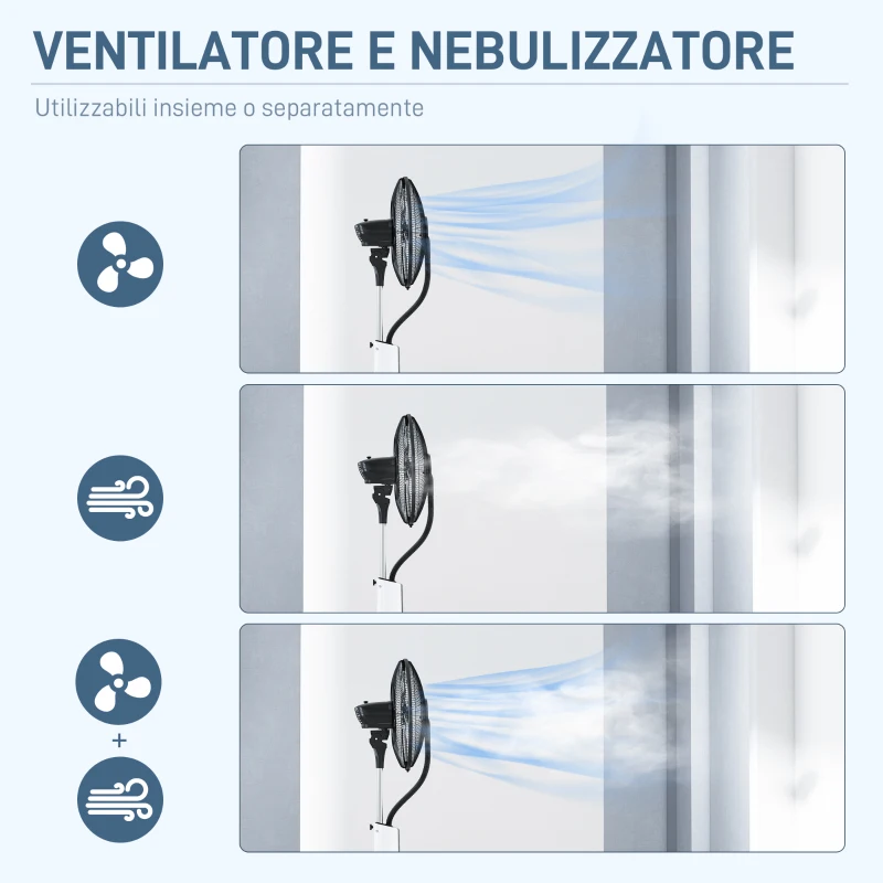 HOMCOM Ventilatore Nebulizzatore con Serbatoio 3L, 3 Modalità e 3 Velocità, 44.5x38.5x120 cm, Bianco e Nero