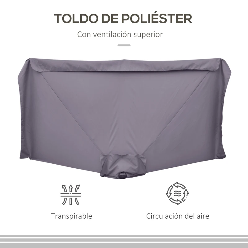 Outsunny Parasol para Pared 230x130x249 cm Sombrilla Rectangular con Manivela Protección UV Impermeable Gris Oscuro