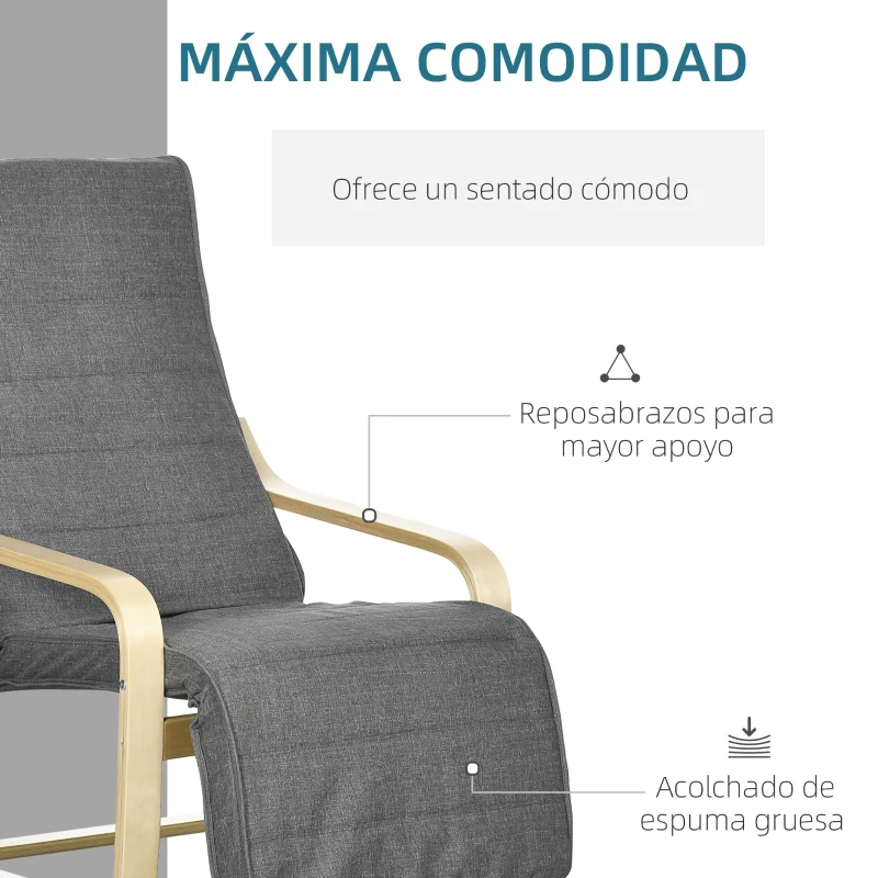 HOMCOM Sillón de Salón con Reposapiés Ajustable Silla Relax Butaca Tapizado en Tela para Oficina Dormitorio 66,5x94x100 cm Gris