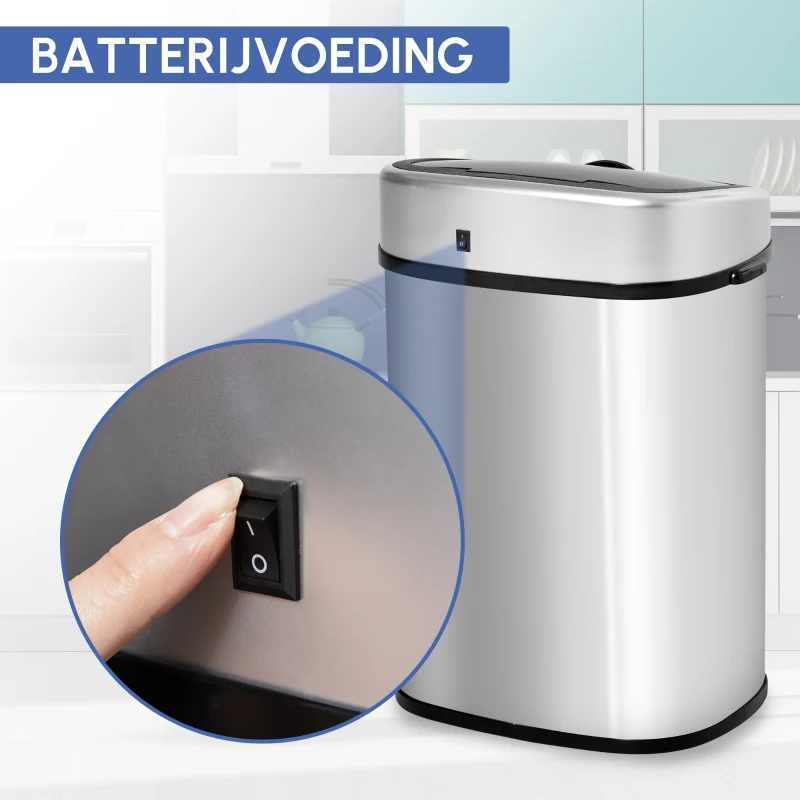 HOMCOM® Automatische vuilnisbak met infraroodsensor 48 L zilverkleurige vuilnisbak keukenemmer 40,5 L x 29,5 B x 57 H cm