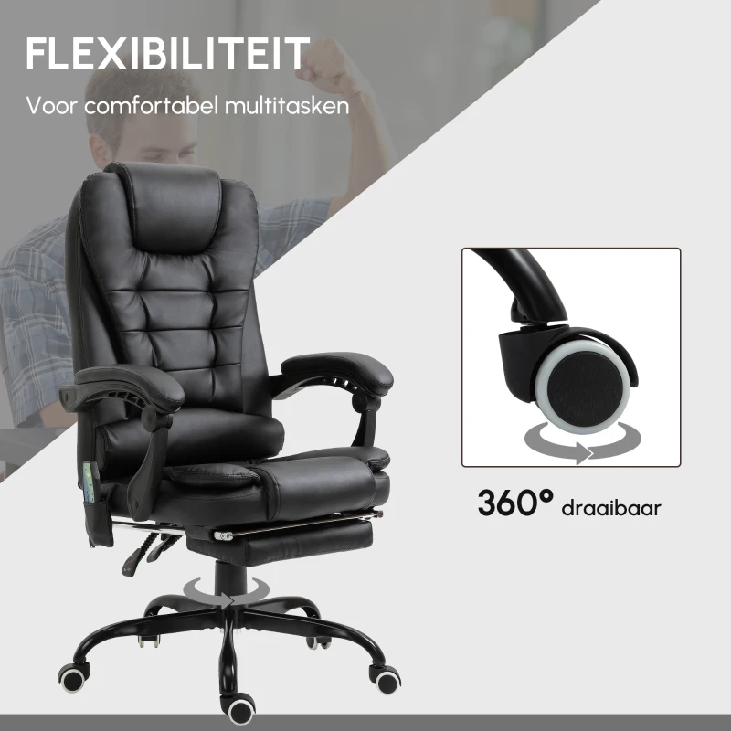 Vinsetto Massagestoel directiestoel met voetensteun, verstelbare rugleuning PVC zwart(m-8)