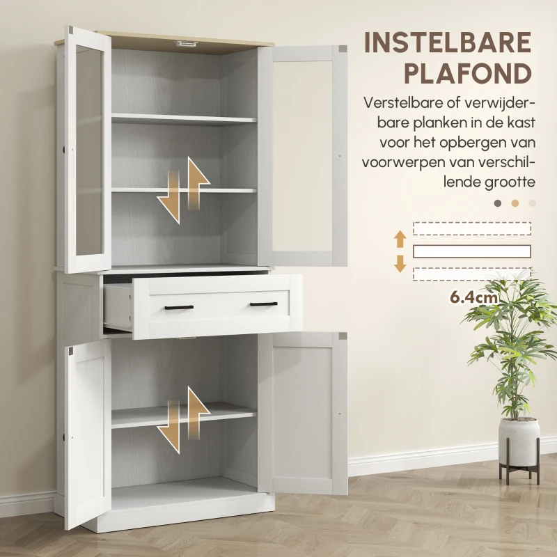 HOMCOM Keukenkast, Buffet, Acrylfront, Lades, 76 x 40 x 182,5 cm, Crèmewit(m-5)