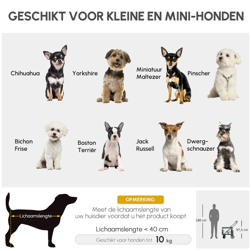 PawHut Hondenbuggy Huisdierbuggy Hondenkar, inklapbaar, afneembare mand, 81 x 58 x 97,5 cm, Zwart + Grijs + Wit