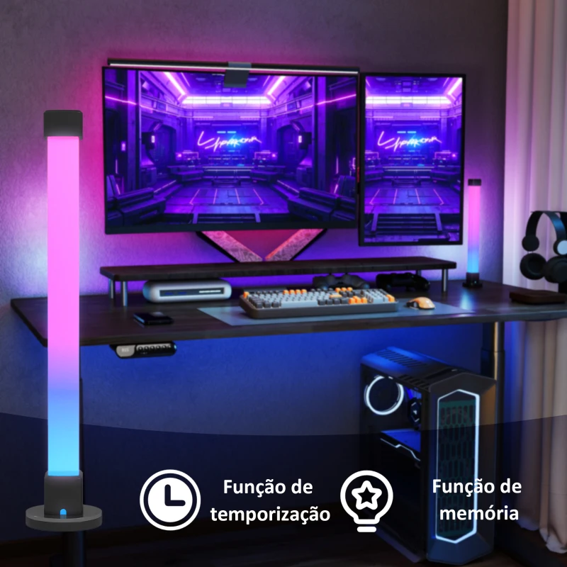 HOMCOM Conjunto de 2 Candeeiros de Mesa LED com Controlo Remoto App Bluetooth Sincronização com Música 6x6x32,5 cm Branco
