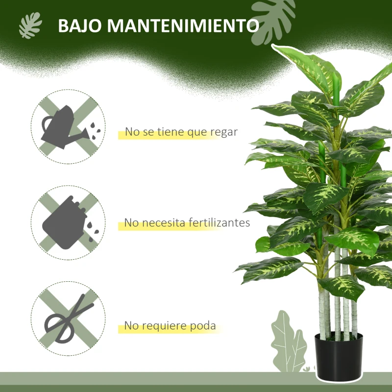 HOMCOM Aglaonema Artificial Planta Sintética de 120 cm con 53 Hojas Decoración para Hogar Oficina Verde