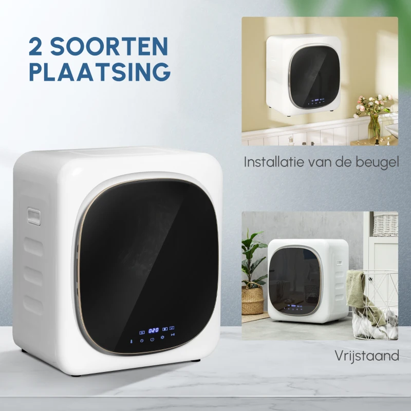 HOMCOM Wasdroger met UV-Desinfectie, Compact Ontwerp, 4 kg Capaciteit, Roestvrijstaal, Wit(m-8)