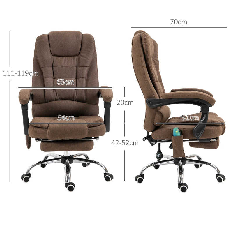 Vinsetto Fauteuil de bureau direction massant chauffant hauteur réglable dossier inclinable repose-pied + coussin lombaires