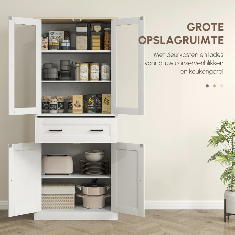 HOMCOM Keukenkast, Buffet, Acrylfront, Lades, 76 x 40 x 182,5 cm, Crèmewit(m-6)