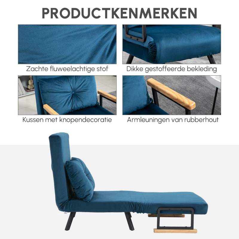 HOMCOM Relaxstoel Ligstoel Fluweel, Ligfunctie, Fluweel, 63 cm x 73 cm x 81 cm, Blauw(m-6)