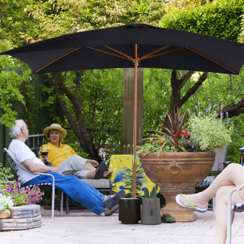 Outsunny 2 x 3m Wooden Garden Parasol Umbrella Outdoor Sun Shade Canopy, Black