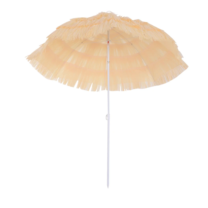Outsunny 1.6m Patio Garden Hawaii Beach Sun Umbrella Sunshade Hawaiian Folding Tilting Crank Parasol (Wheat)