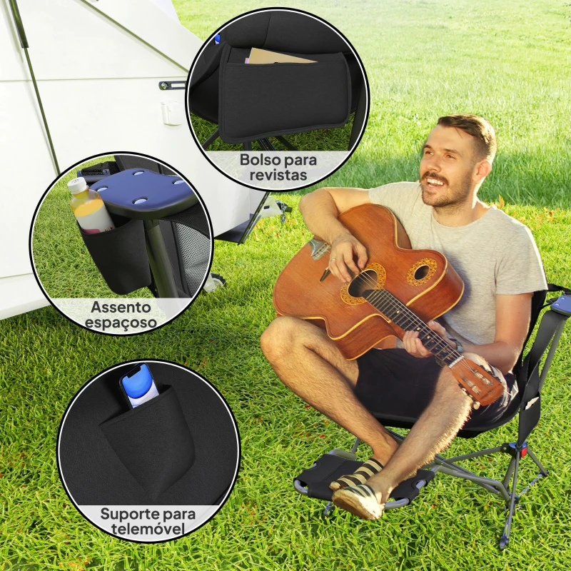 Outsunny Conjunto de 2 Cadeiras Baloiço de Campismo Dobrável com Apoio para os Pés e Suporte para Copos 88x160x104 cm  Preto