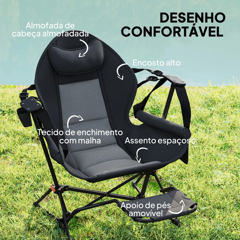 Outsunny Conjunto de 2 Cadeiras Baloiço de Campismo Dobrável com Apoio para os Pés e Suporte para Copos 88x160x104 cm  Preto